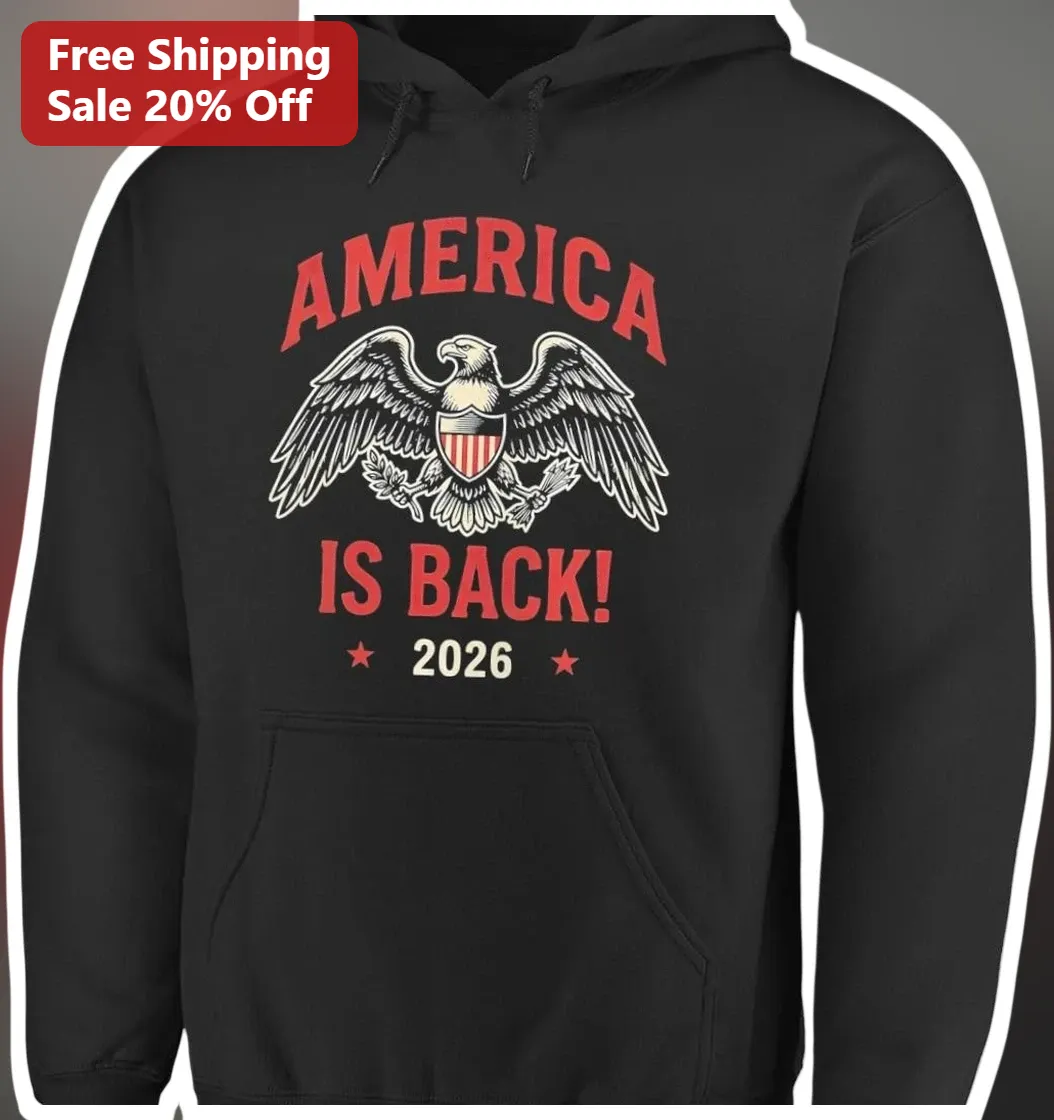 America Is Back! 2026 Patriotic Eagle Hoodie Vintage Political Apparel for Men Women available at our Austin, Texas warehouse