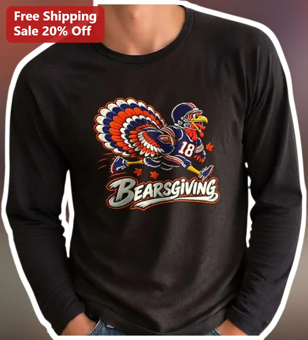 BEARSGIVING Long Sleeve Tee Funny Thanksgiving Turkey Football Fan Gift