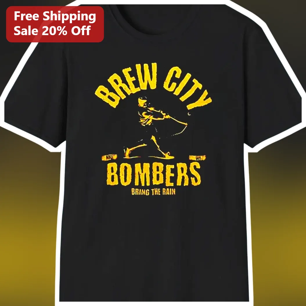 Brew City Bombers Bring The Rain Vintage Baseball Graphic Tee for Milwaukee Brewers Fans
