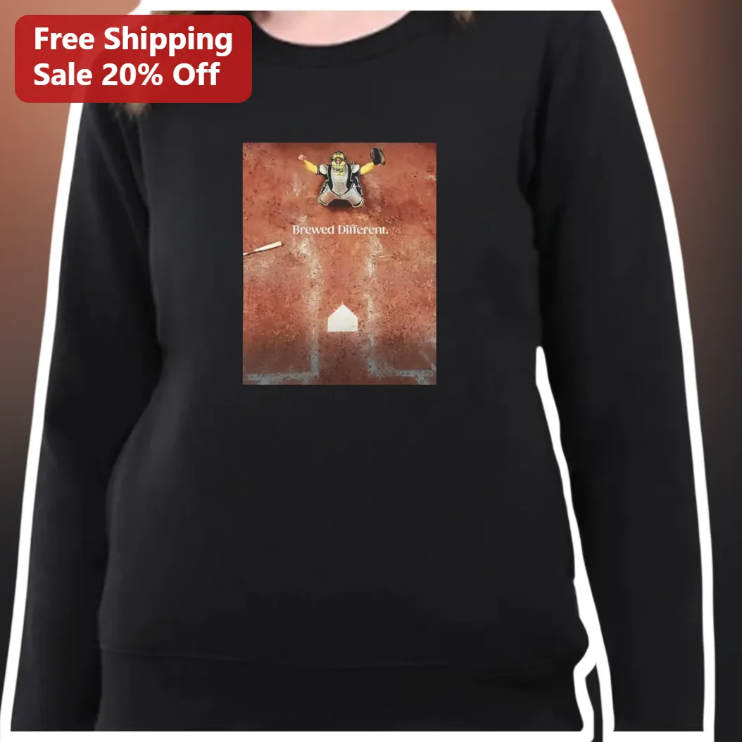 Brewed Different. Baseball Catcher Sweatshirt Funny Sports Humor Gift for Players Coaches available at our Austin, Texas warehouse