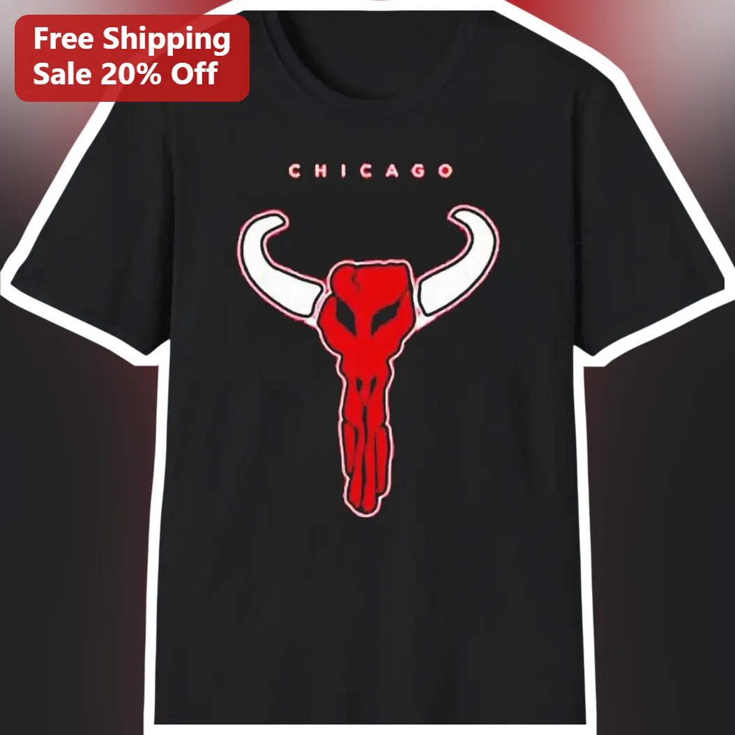 Chicago Longhorn Skull Graphic Tee Western Style Black T-Shirt for Men and Women available at our Austin, Texas warehouse