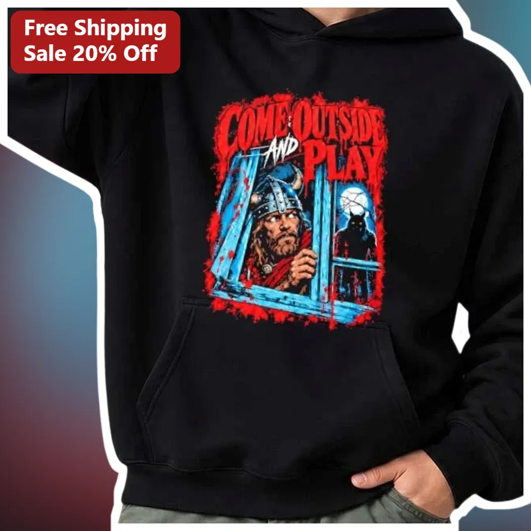 Come Outside And Play Hoodie Viking Werewolf Horror Graphic Pullover available at our Austin, Texas warehouse