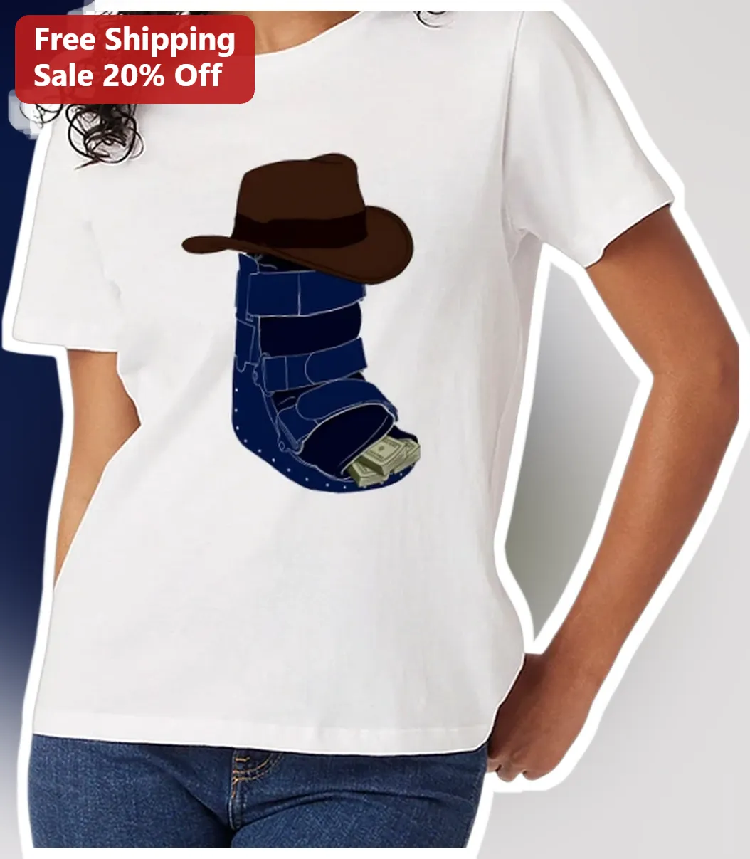 Cowboy Boot Injury Humor Tee Funny Western Medical Walking Boot Gift for Men Women available at our Austin, Texas warehouse