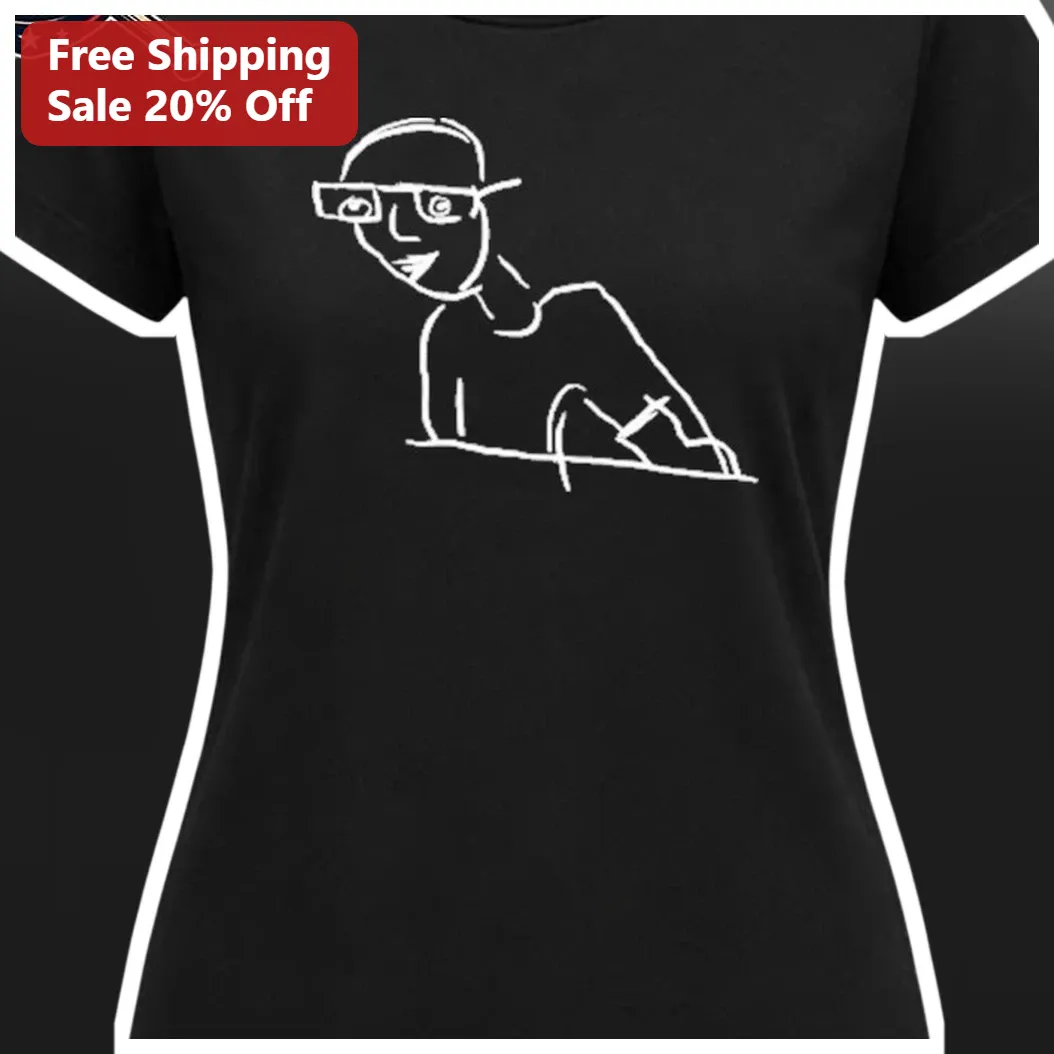 Crude Line Art Character Tee Minimalist Sketch Style Graphic T-Shirt for Women