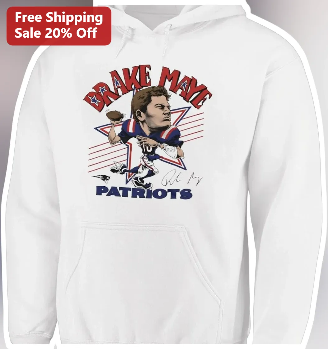 Drake Maye Patriots Hoodie New England NFL Quarterback Fan Merchandise Gift available at our Austin, Texas warehouse