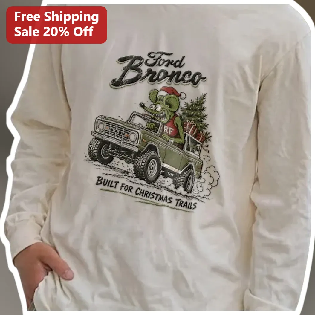 Ford Bronco Built for Christmas Trails Long Sleeve Shirt Funny Off Road Holiday Gift