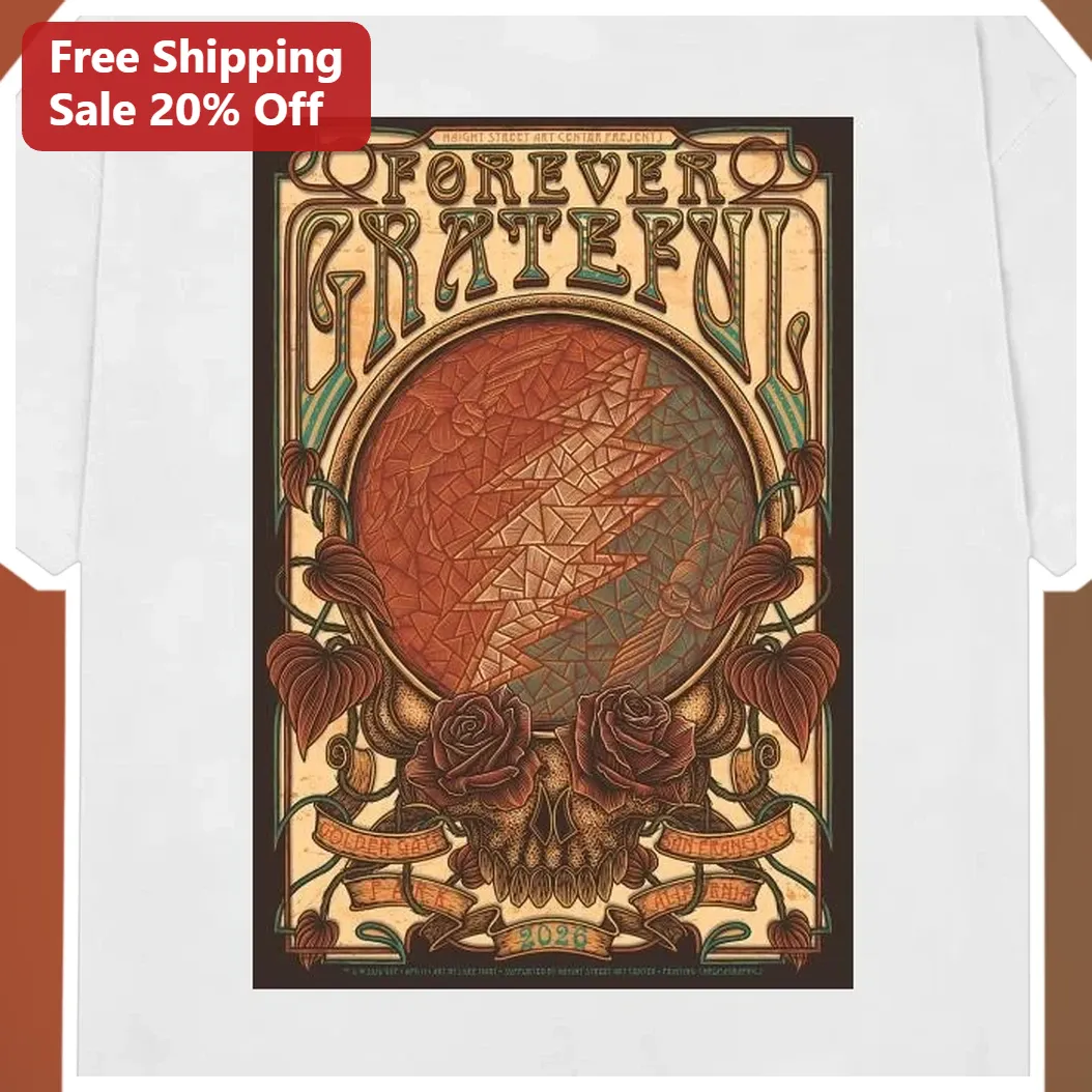 Forever Grateful Tee Vintage Psychedelic Lightning Bolt Skull Roses Design available at our Austin, Texas warehouse