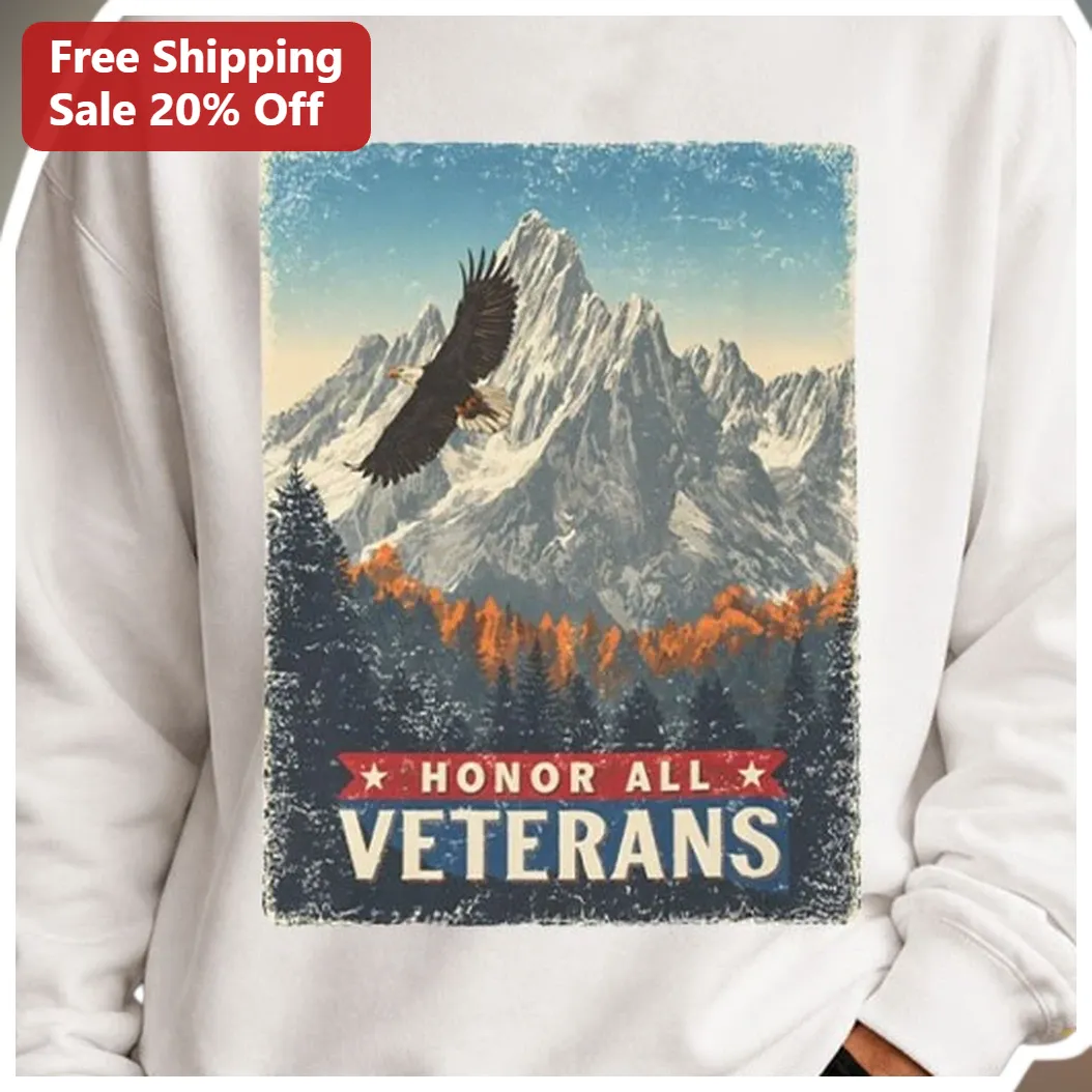 Honor All Veterans Vintage Eagle Sweatshirt Patriotic Military Gift for Men Women available at our Austin, Texas warehouse
