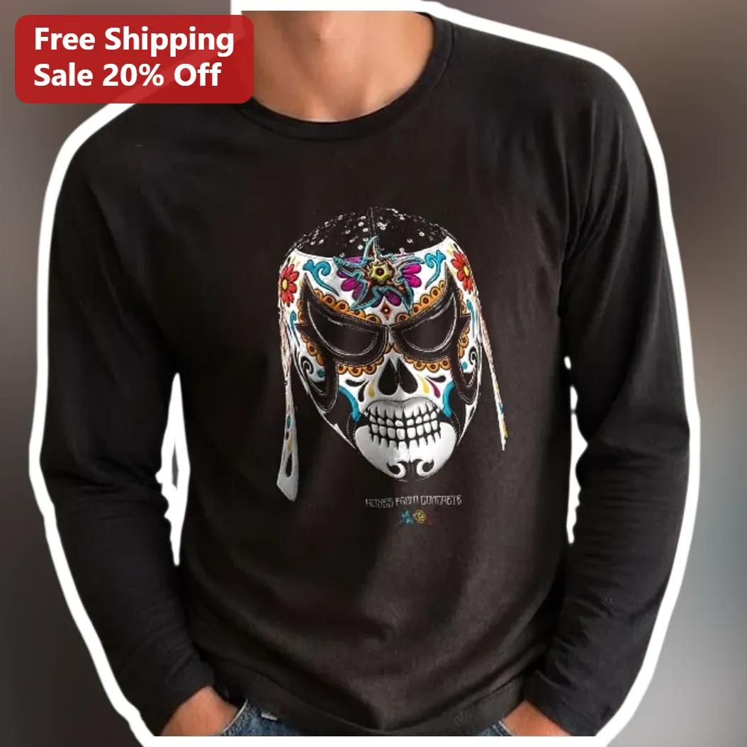 Horses From Gomerate Long Sleeve Tee Lucha Libre Skull Day of the Dead Graphic Shirt
