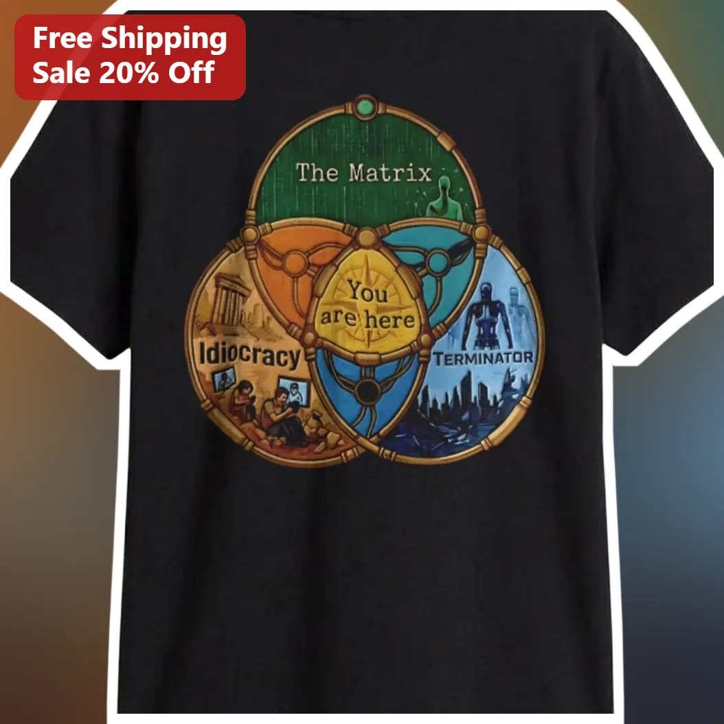 Idiocracy The Matrix Terminator Sci-Fi Cult Classic Movie Graphic Tee available at our Austin, Texas warehouse