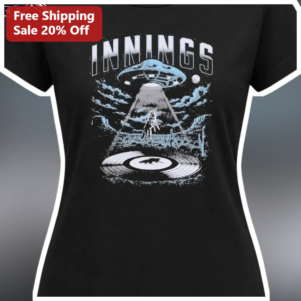 INNINGS Tee Alien Abduction Baseball Player UFO Vinyl Record Retro Distressed Graphic T-Shirt for Me available at our Austin, Texas warehouse