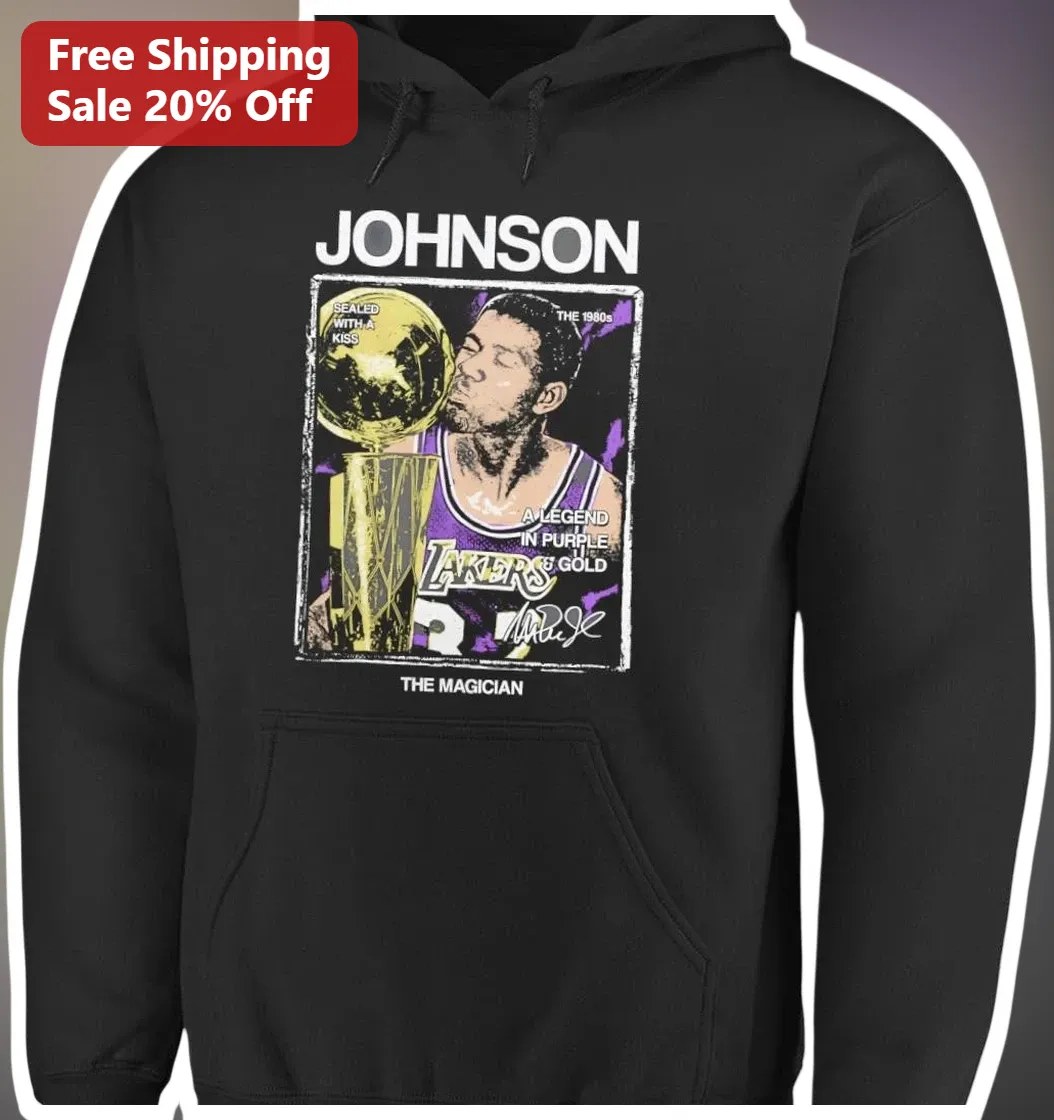 JOHNSON THE MAGICIAN Hoodie Vintage Magic Johnson Lakers Champion Basketball Legend Graphic Pullover