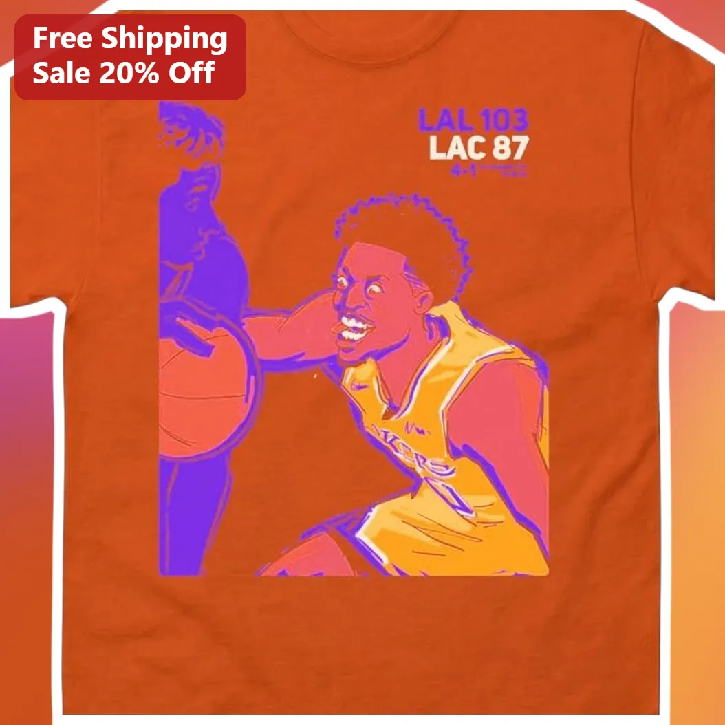 LAL LAC 87 Austin Reaves Lakers Victory Graphic Tee available at our Austin, Texas warehouse