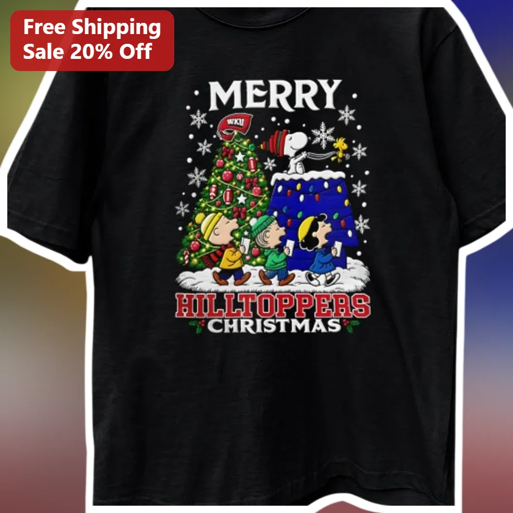Merry Hilltoppers Christmas Tee Western Kentucky University WKU Snoopy Peanuts Holiday Graphic Shirt Gift