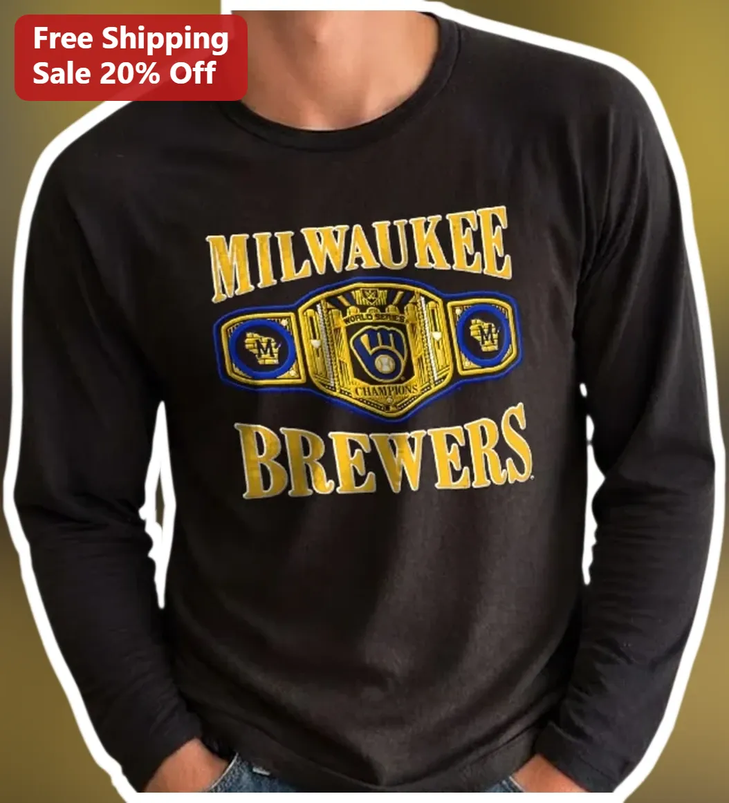 Milwaukee Brewers Long Sleeve Tee World Series Champions Belt Graphic Fan Gear Shirt