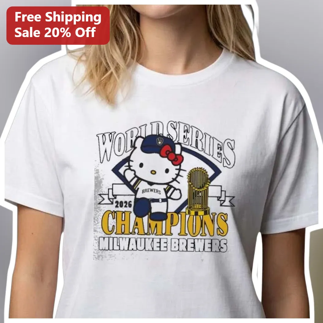 Milwaukee Brewers World Series Champions Hello Kitty Tee 2026 First Ever Title Cute Baseball Fan Gif available at our Austin, Texas warehouse