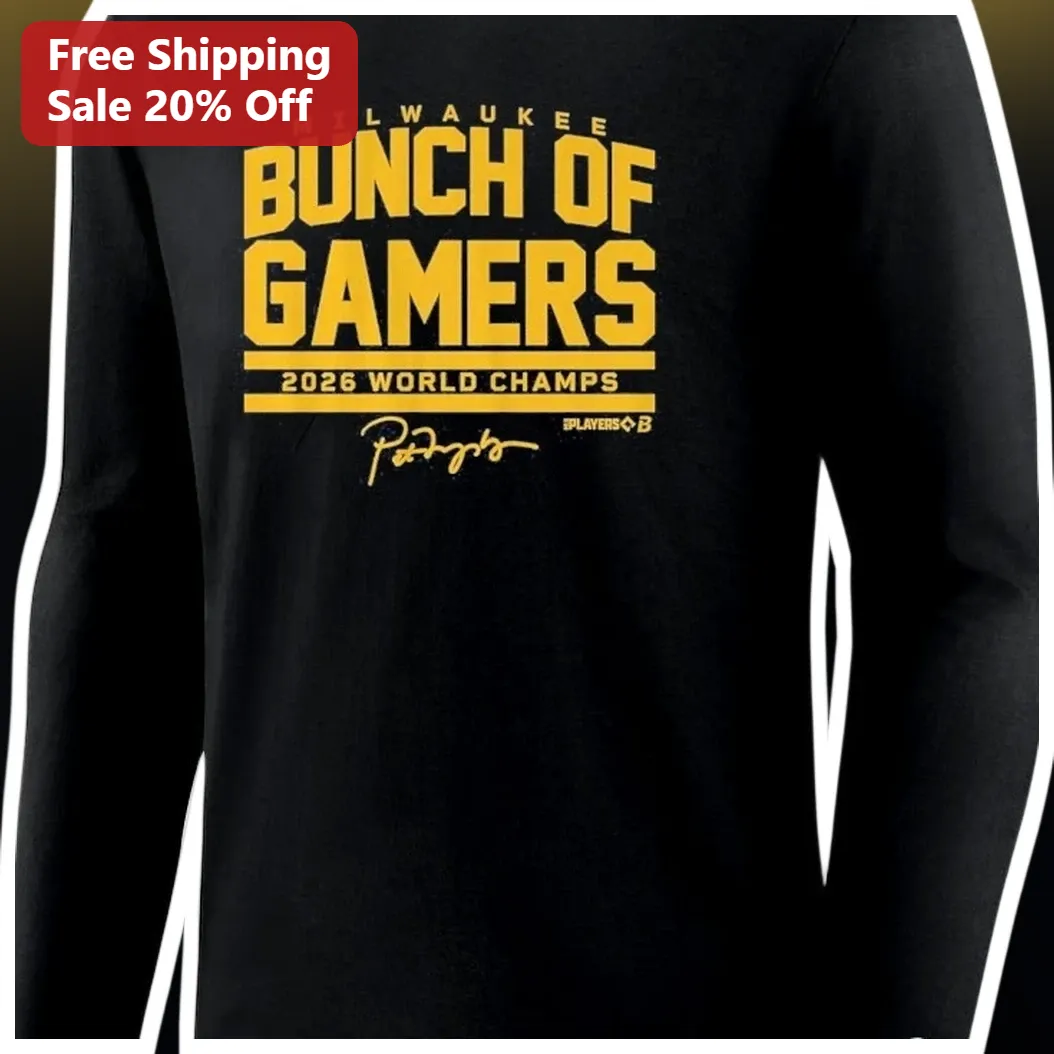 Milwaukee Bunch of Gamers 2026 World Champs Long Sleeve Tee Giannis Antetokounmpo Signature Bucks Fa available at our Austin, Texas warehouse