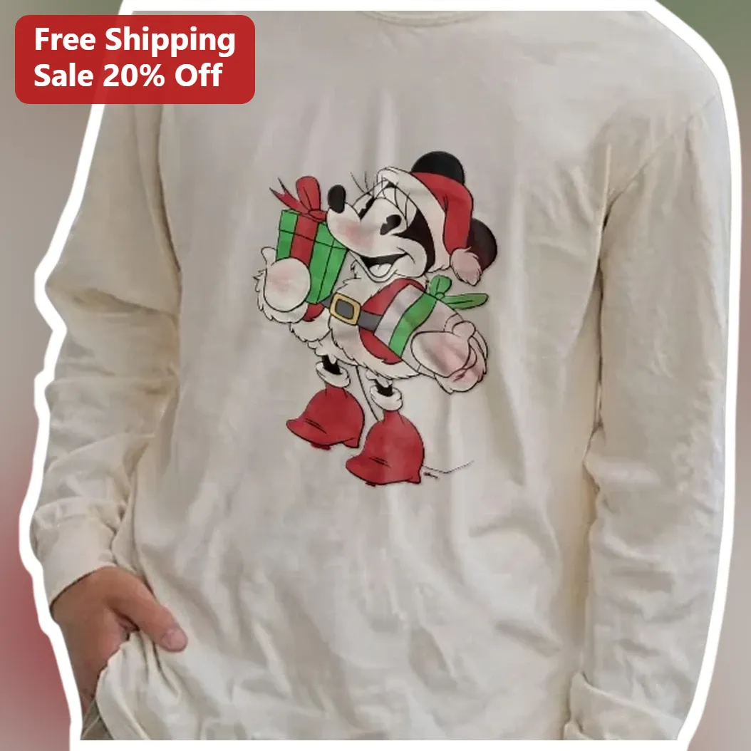 Minnie Mouse Long Sleeve Tee Vintage Santa Christmas Holiday Gift for Women