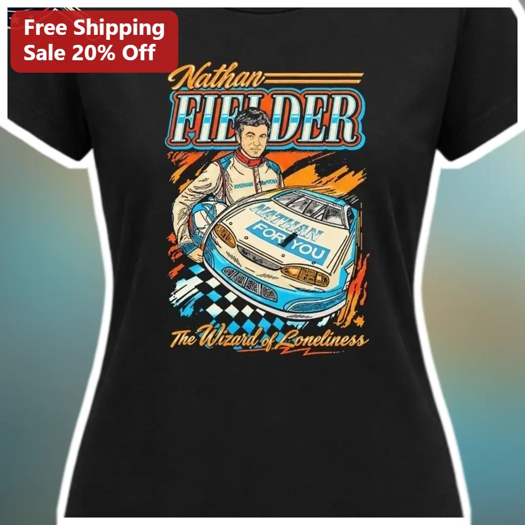 Nathan Fielder The Wizard of Loneliness Tee Vintage Racing Graphic Shirt for Comedy Fans available at our Austin, Texas warehouse