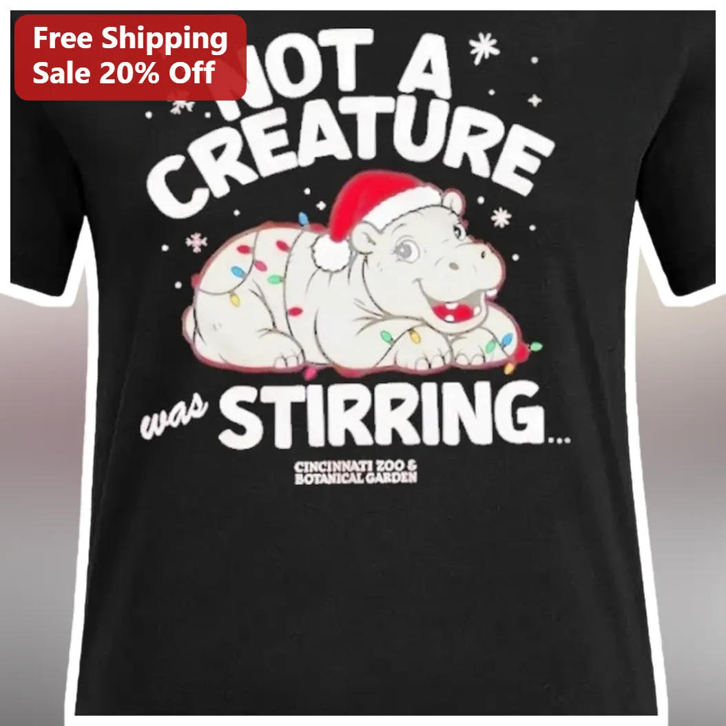 Not A Creature Was Stirring Cincinnati Zoo Hippo Christmas Graphic Tee