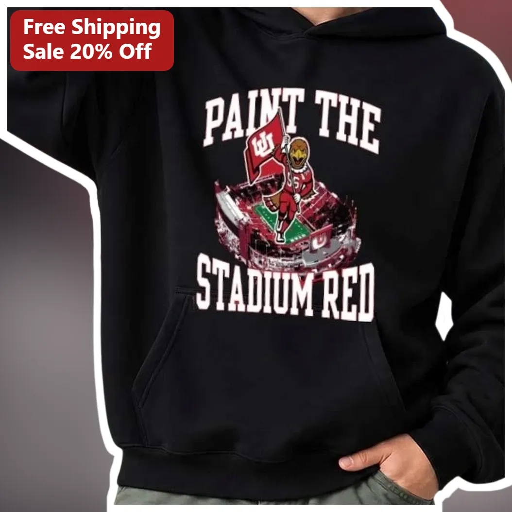 Paint The Stadium Red Hoodie WSU Cougars Fan Gear Black Pullover available at our Austin, Texas warehouse