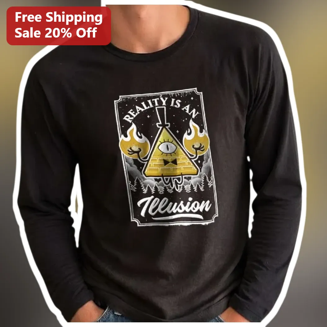 Reality Is An Illusion Bill Cipher Gravity Falls Long Sleeve Tee available at our Austin, Texas warehouse