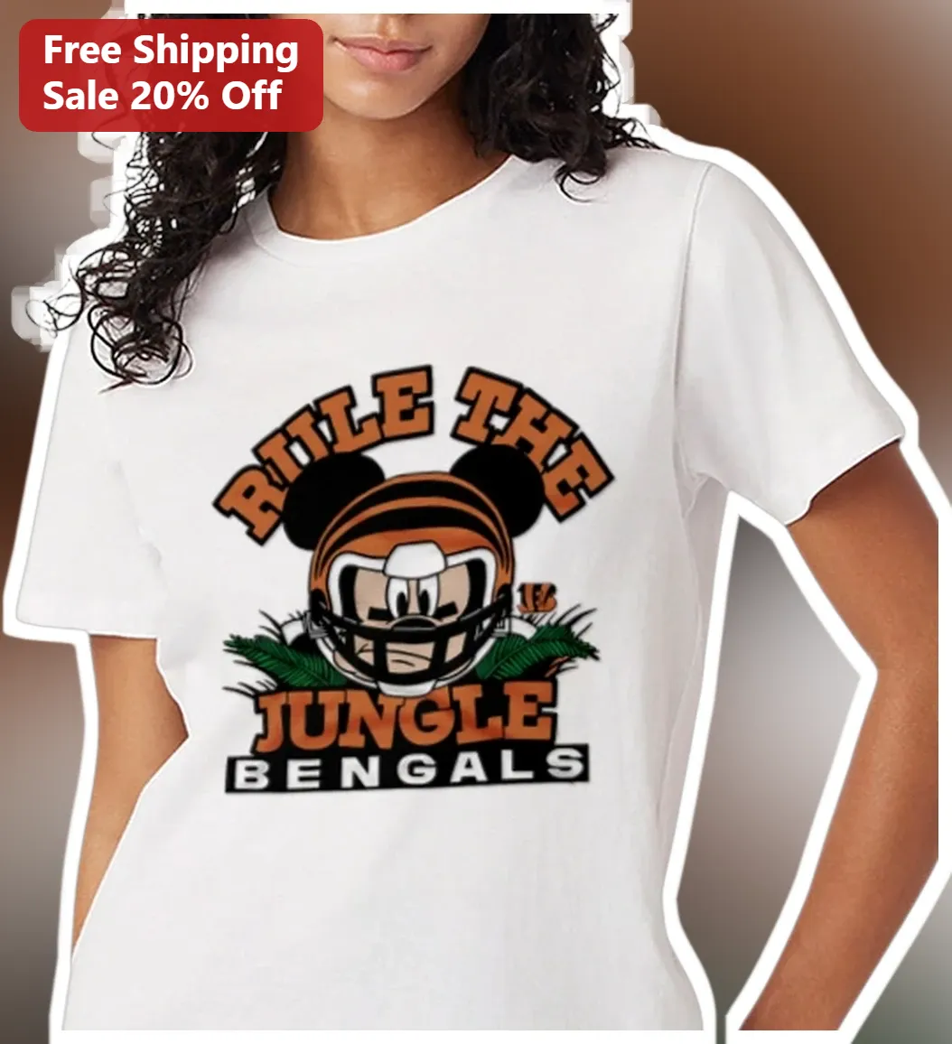 Rule The Jungle Bengals Mickey Mouse Graphic Tee Cincinnati NFL Fan Shirt