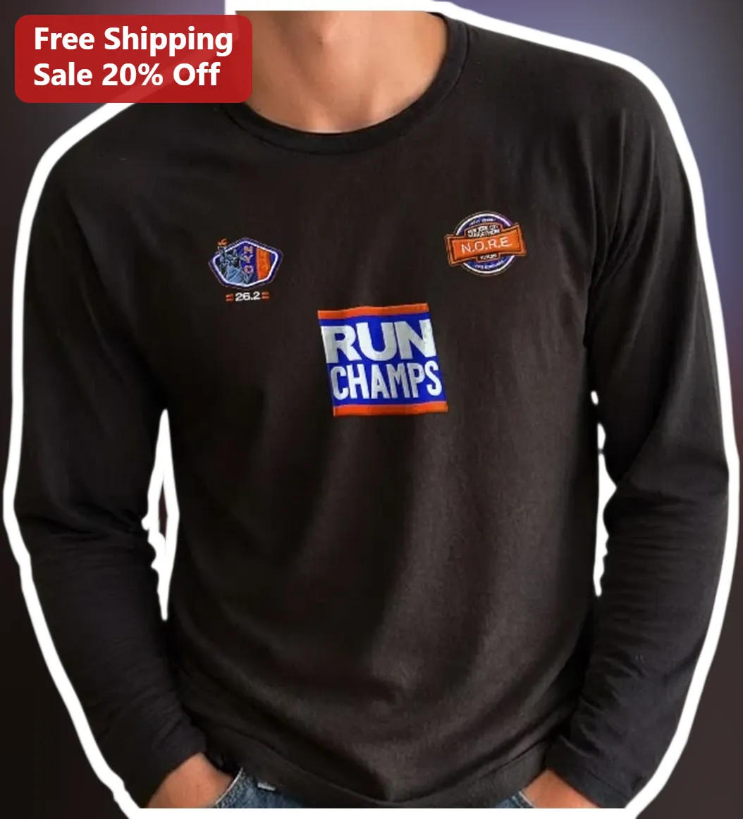 Run Champs NORE Long Sleeve Tee Marathon Runner Gift available at our Austin, Texas warehouse