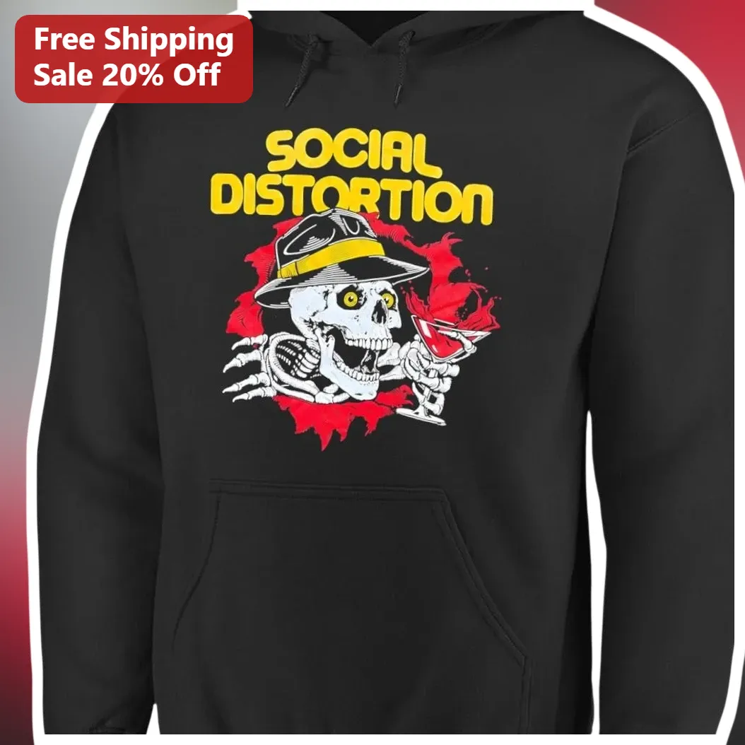 Social Distortion Hoodie Vintage Punk Rock Skeleton Graphic Pullover for Men Women available at our Austin, Texas warehouse