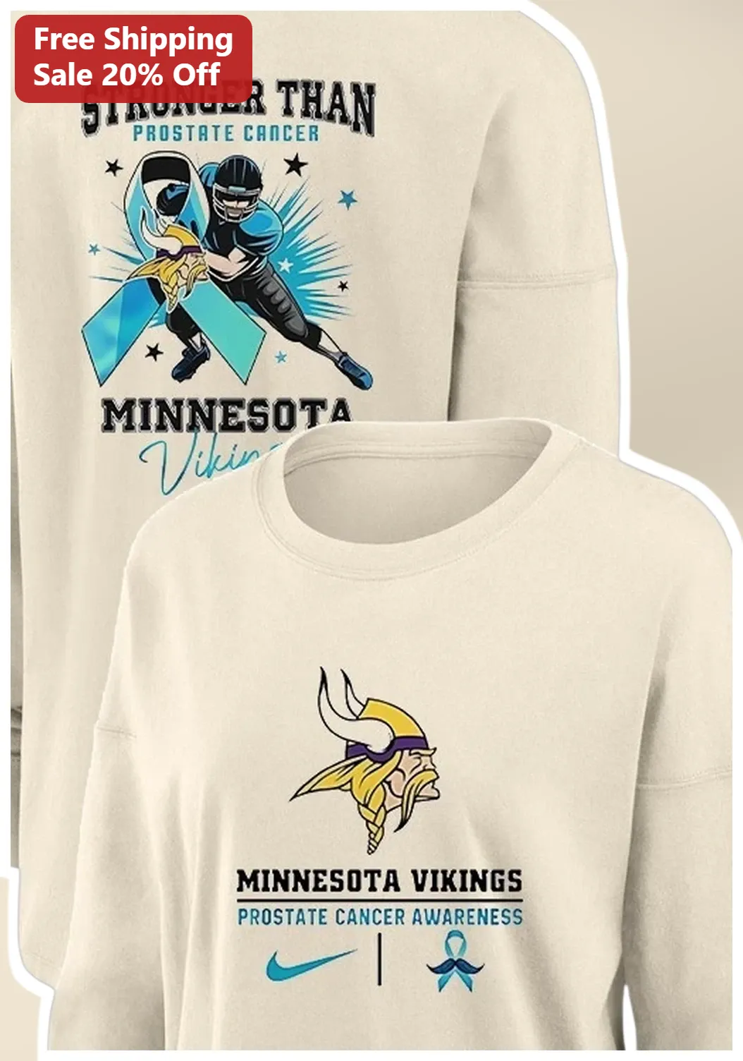Stronger Than Prostate Cancer Minnesota Vikings Awareness Sweatshirt NFL Fan Gear Gift available at our Austin, Texas warehouse
