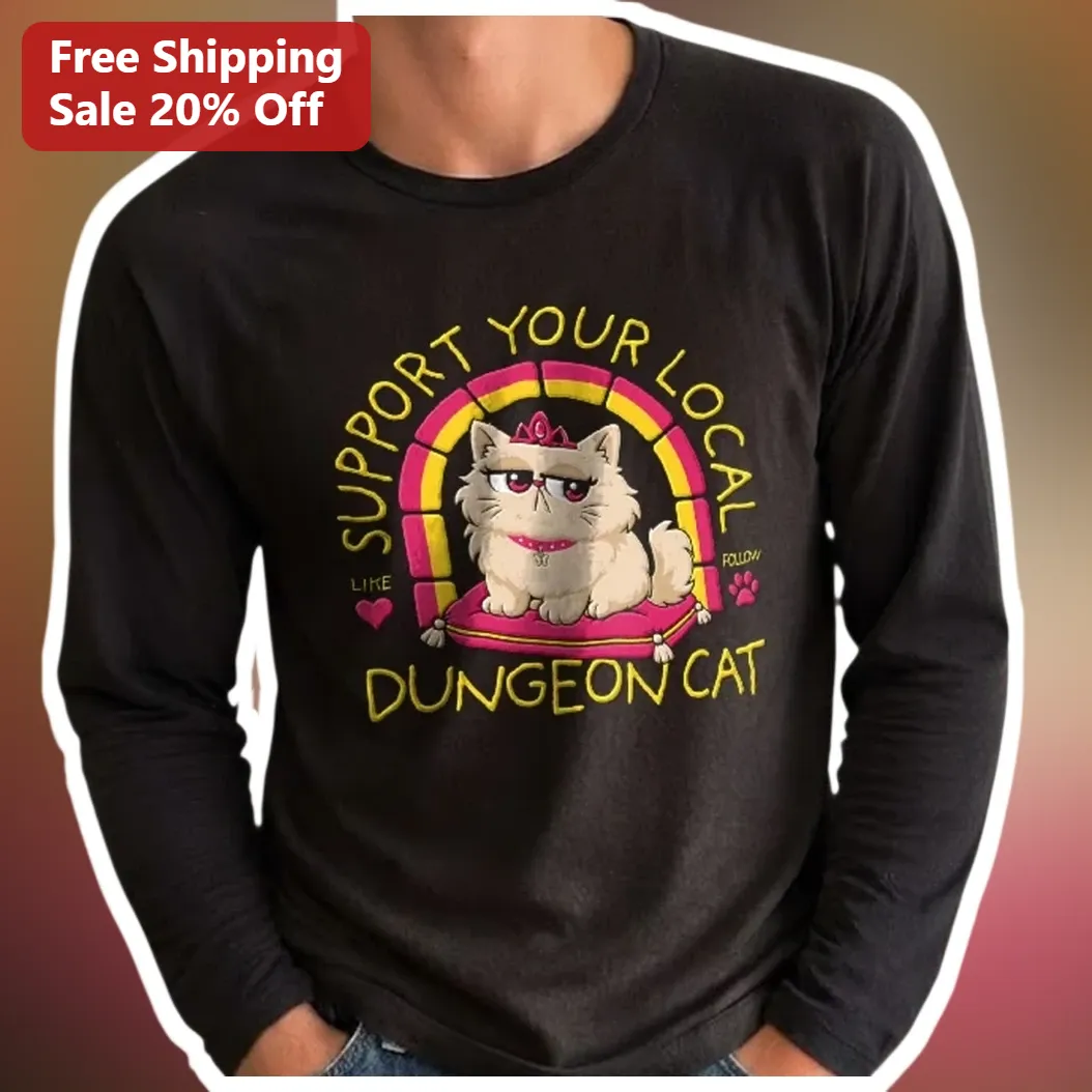 Support Your Local Dungeon Cat Long Sleeve Tee Funny DnD Gift for Gamers