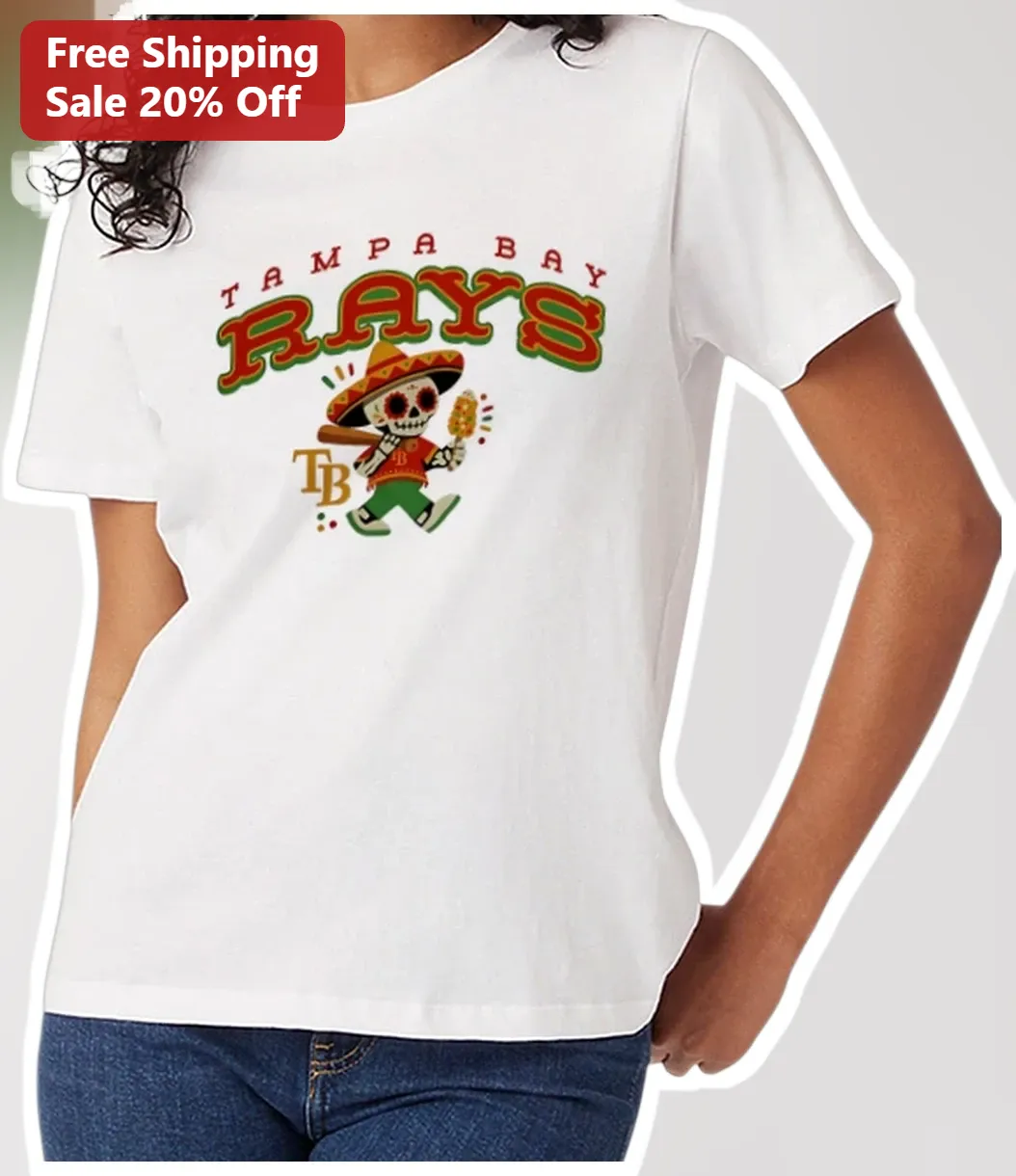 Tampa Bay Rays Skeleton Dia De Los Muertos Graphic Tee Baseball Fan Gift available at our Austin, Texas warehouse