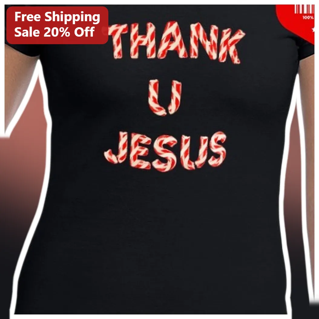 Thank U Jesus Candy Cane Graphic Tee Christian Holiday Gift for Women Men available at our Austin, Texas warehouse