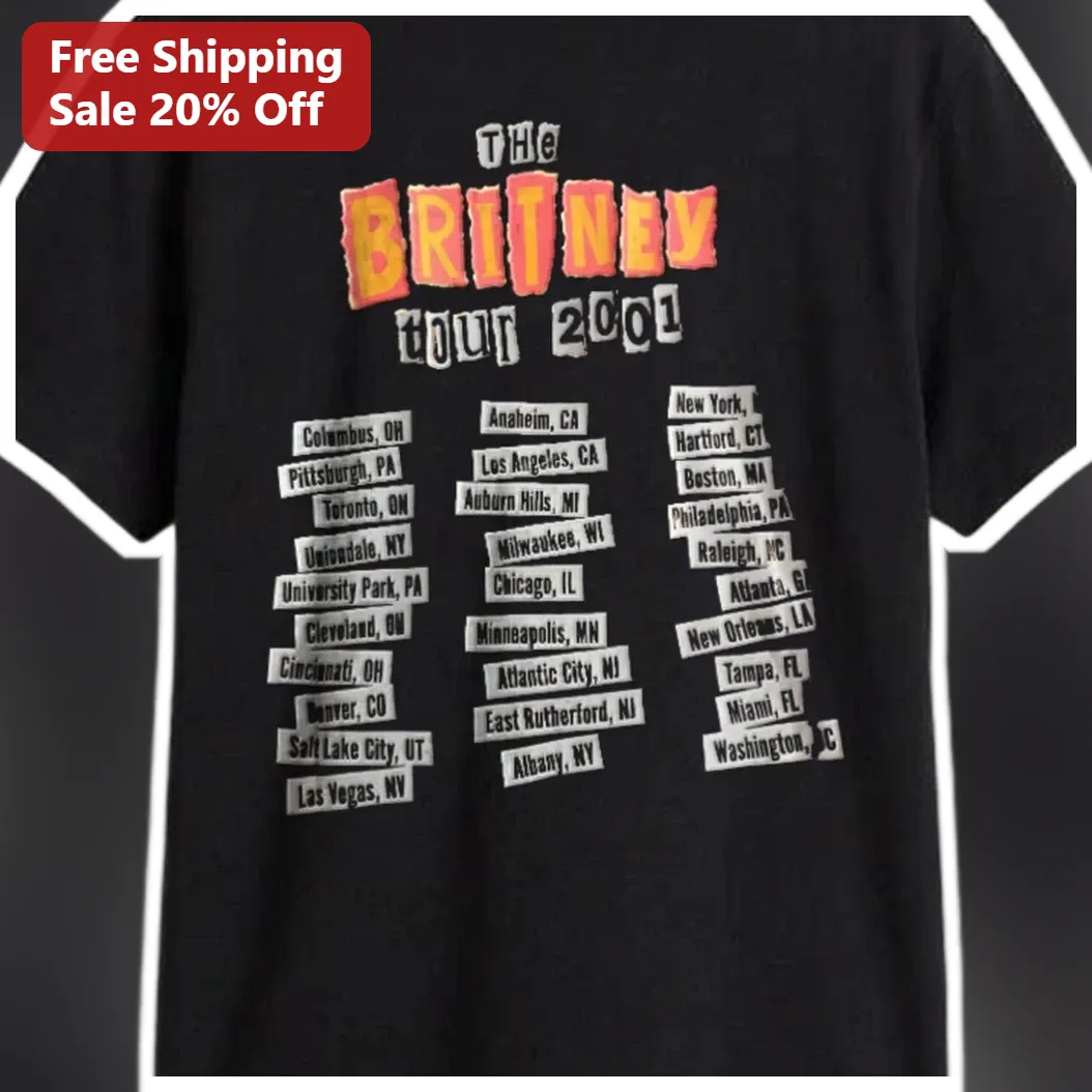 The Britney Tour 2001 Vintage Concert Merch Tee Y2K Nostalgia Pop Star Gift available at our Austin, Texas warehouse