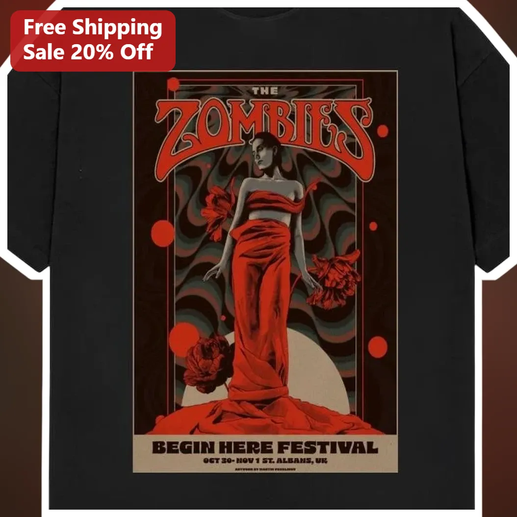 The Zombies Begin Here Festival Vintage Psychedelic Rock Band Long Sleeve Tee available at our Austin, Texas warehouse