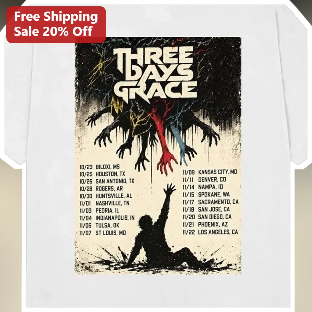 Three Days Grace Long Sleeve Tee Rock Band Merch Grunge Tour Dates Graphic Shirt for Men Women