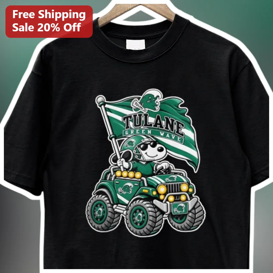 Tulane Green Wave Snoopy Monster Truck Tee available at our Austin, Texas warehouse