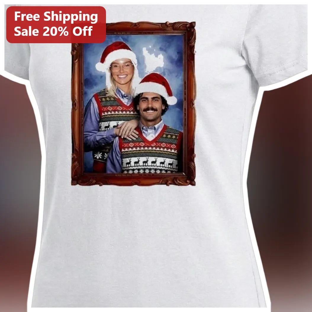 Vintage Framed Christmas Portrait Tee Retro Holiday Couple Gift
