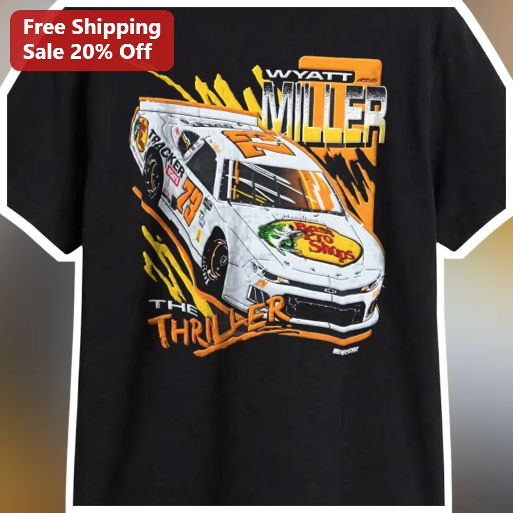 Wyatt Miller The Thriller NASCAR Race Car Tee for Men Women Motorsports Fan Gift available at our Austin, Texas warehouse